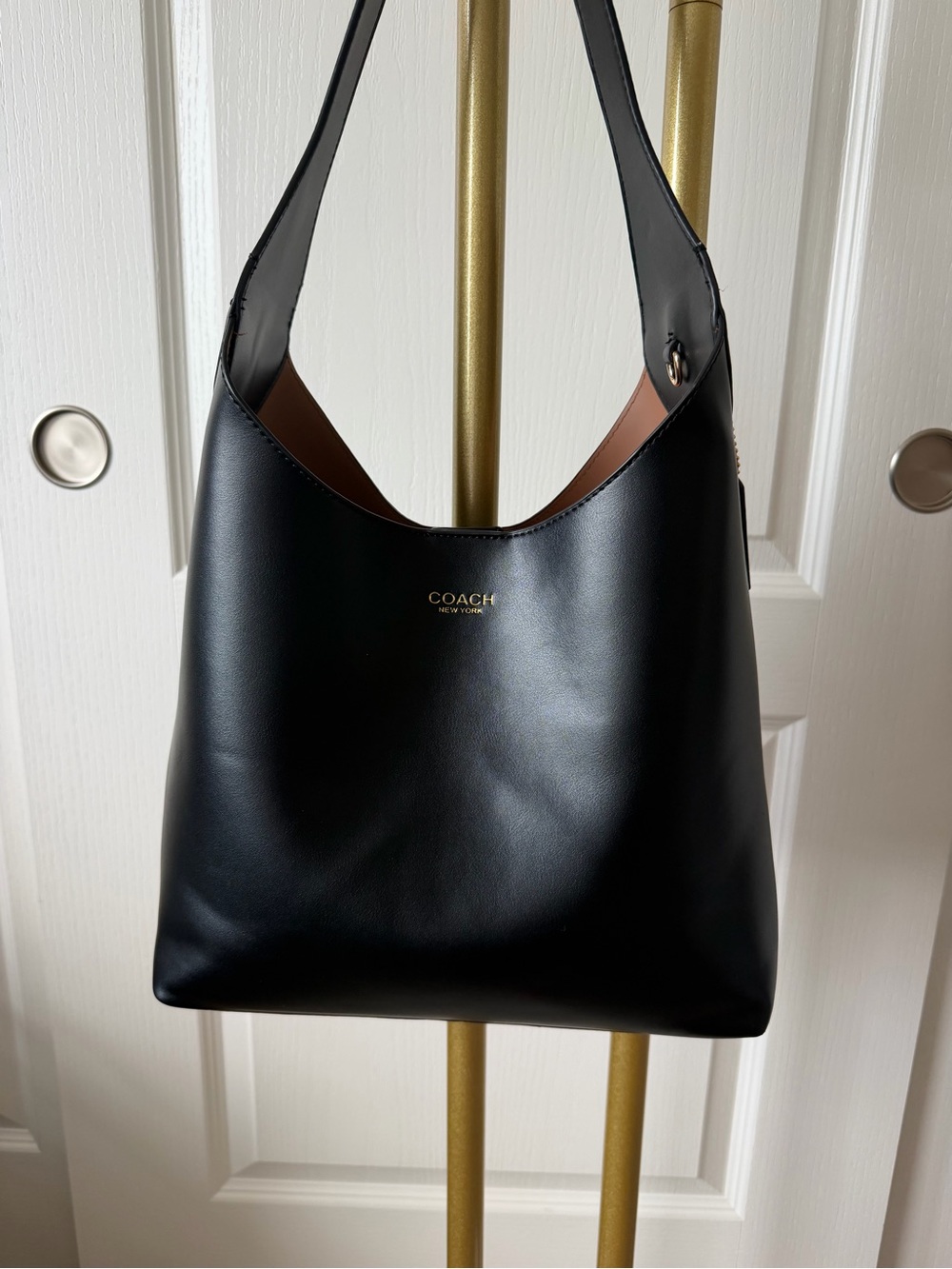 Coach Black Leather Shoulder Bag with Brown Interior